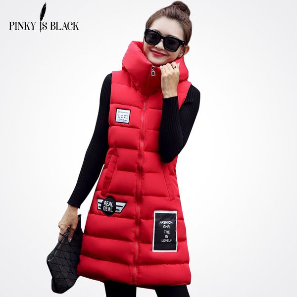 

pinky is black women winter vest waistcoat womens long vest sleeveless jacket hooded down coon warm female plus size causal, Black;white