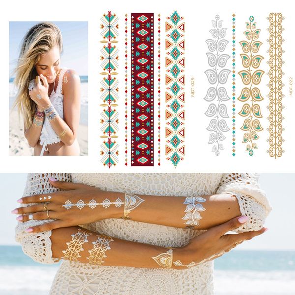 

temporary tattoo sticker bohemian hippie fake tattoo art music festival party wedding gold glitter tattoos for women