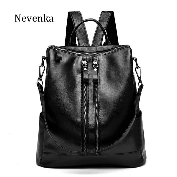 

nevenka women leather backpack female zipper fashion style backpacks young girl casual shoulder bag lidy softback solid hand bag