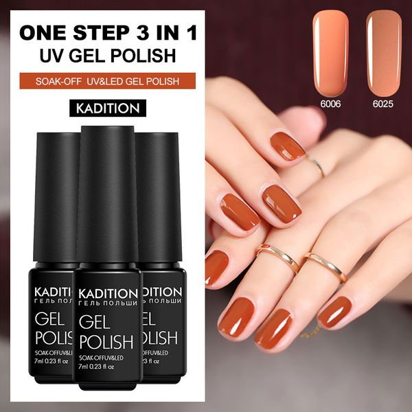 

kadition 3 in 1 gel varnish glitter one step 7 ml gel nail polish hybrid 24 colors no need base coat uv lacquer, Red;pink