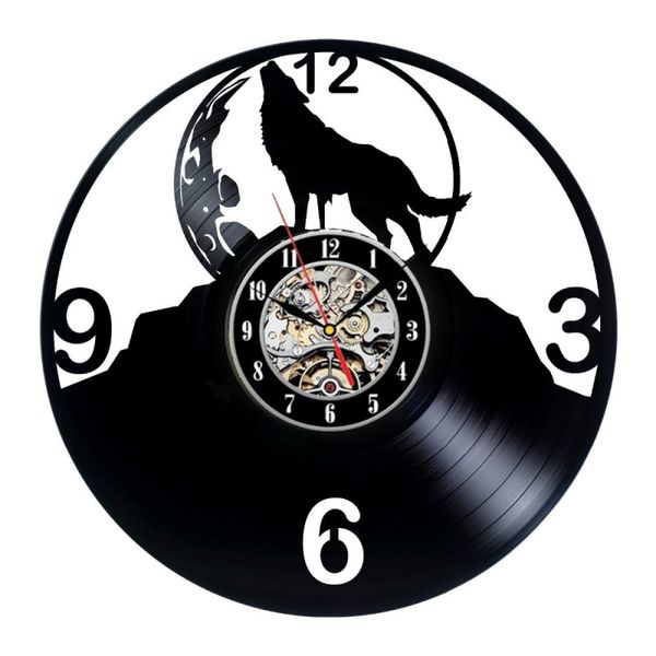 

1piece wolf animal record wall clock creative classic home decor handmade cd art clock relogio de parede