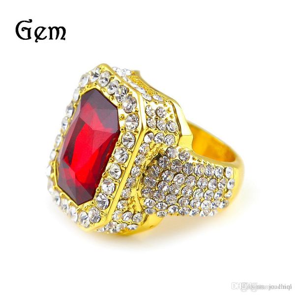 

men 14k gold plated ruby hip hop men ring famous brand iced out micro pave cz ring punk rap jewelry size available, Golden;silver