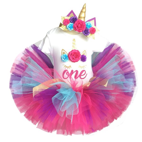 

baby girl unicorn costume colorful flower dress for party and wedding toddler girls baby first 1st birthday outfits 12m, Red;yellow