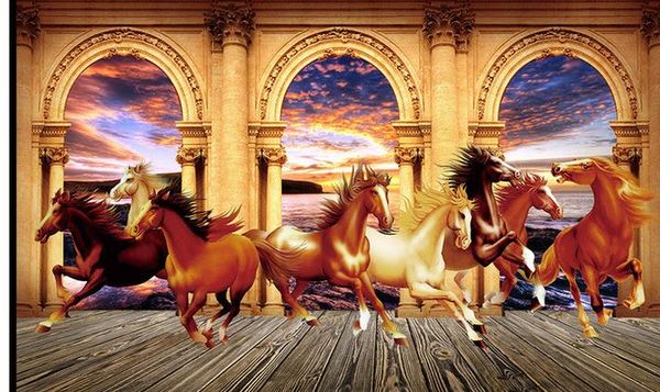 Papel de parede 3d mural para sala de estar triunfo cavalo criativo europeu 3d cenário estéreo tv fundo wall wall mural papel de parede pintura