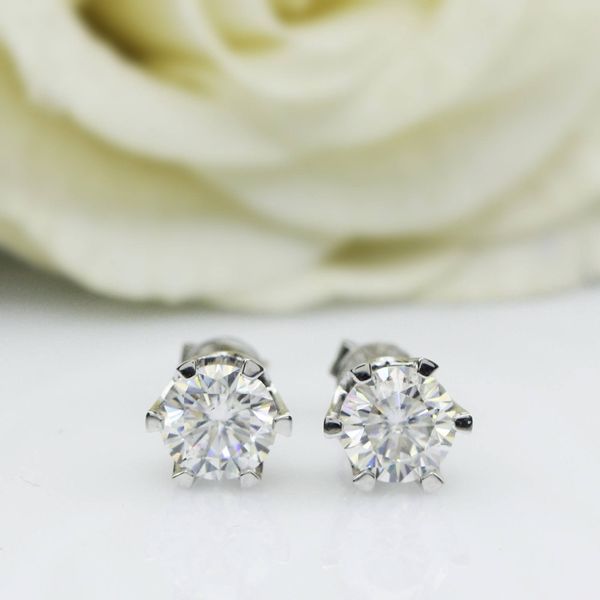2 CTW Round Boucles D/'oreilles Clous 14K Solide Or Blanc Brillant Coupe Panier Vis Arrière