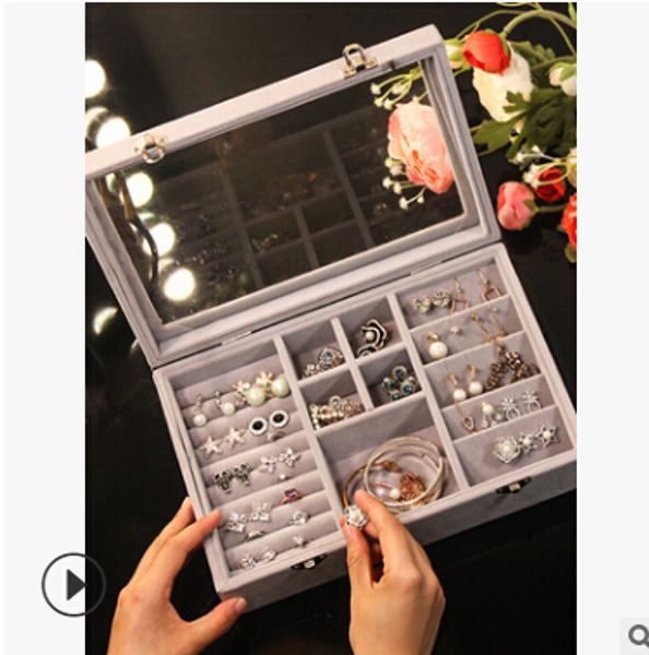

transparent flannelette jewelry storage box dustproof ring earring organizer europe style women watch bracelet case 4 styles