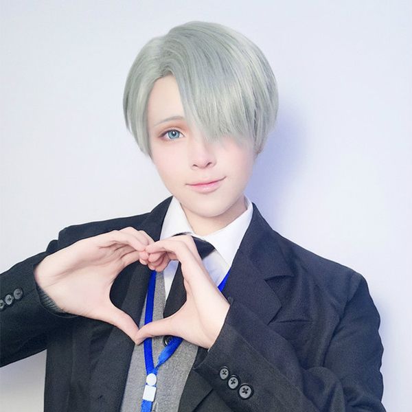 

yur on ice air bang straight bob short heat resistant synthetic hair wig, Black