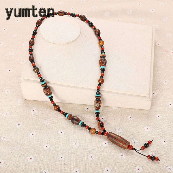 

yumten power stone necklace agate crystal beaded chain women religious jewellery men buddhism ornaments black bead accessories, Silver