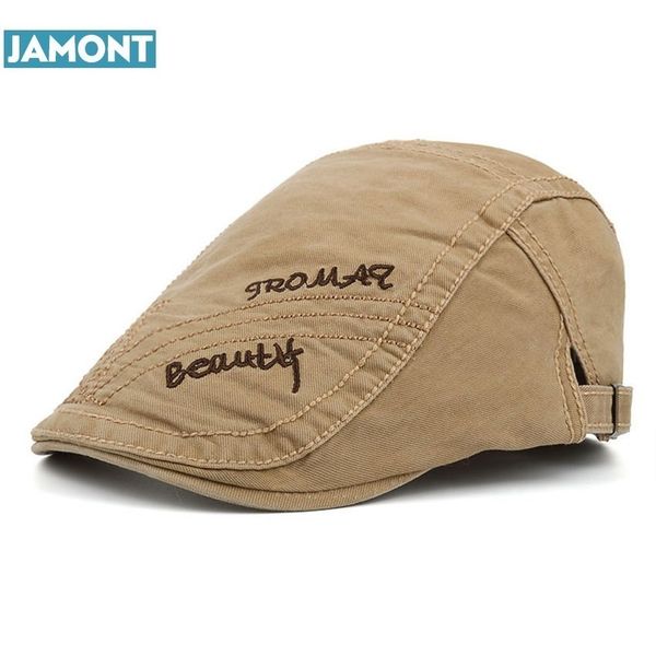 

jamont new spring summer cotton berets caps for men casual peaked caps letter embroidery berets hats, Blue;gray