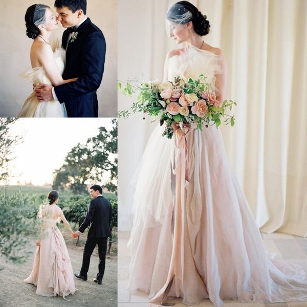 Discount Vintage A Line Blush Wedding Dresses Asymmetrical Beach