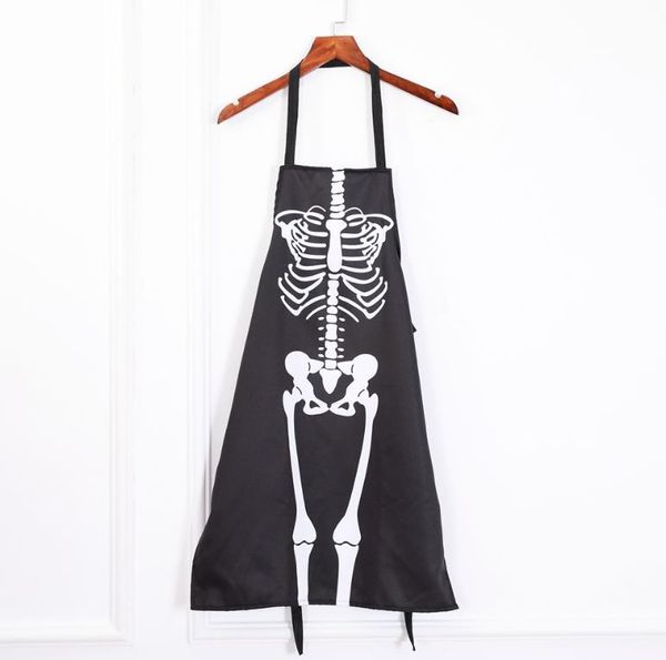 Neuheitsschürze Halloween Gruseliges Horror-Skelett-Geist-Overall Schürzen Kochen Malerei Kunst Küche BBQ Partyzubehör Erwachsene Größe schwarz Geschenk