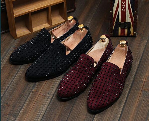 

New 2018 men women blue matter leather red bottom loafers,brand top quality spiked flats oxfords wedding dress shoes Free shipping