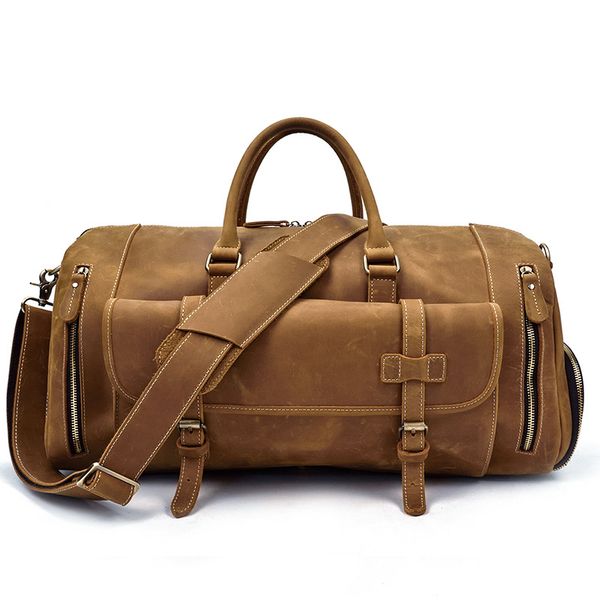 

imido crazy horse genuine leather traveling outdoor bag shoulder bag luggage big capacity