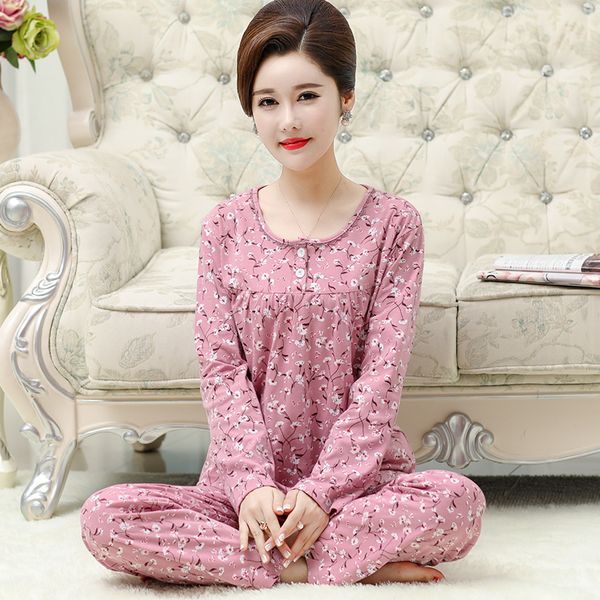 

women pajamas plus size -4xl sleepwear two-piece sets cotton lounge wear floral + pants pajamas sets women leisure homewear, Blue;gray