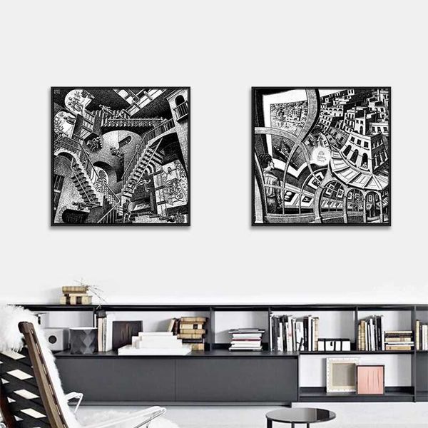 

maurits cornelis escher master of illusion, build abnormality canvas art print painting poster wall picture for home decoration