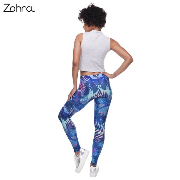 

new fashion women leggings tropical leaves printing blue fitness legging silm legins high waist stretch trouser pants, Black