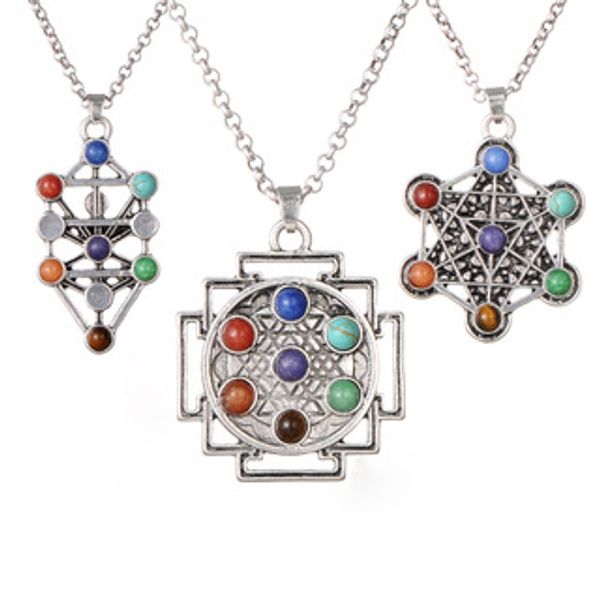 

4mm natural stone chakra necklace spirit pendulum 7 chakra necklace ancient silver environmental protection electroplated zinc allo