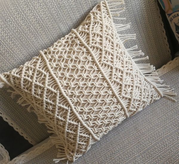 Wholesale Decorative Wedding Pillow Cover Handmade Cream Macrame