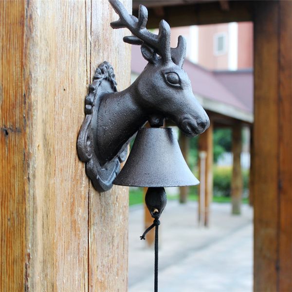 Rustic Cast Iron Moose Elk With Antlers Welcome Dinner Bell Indoor