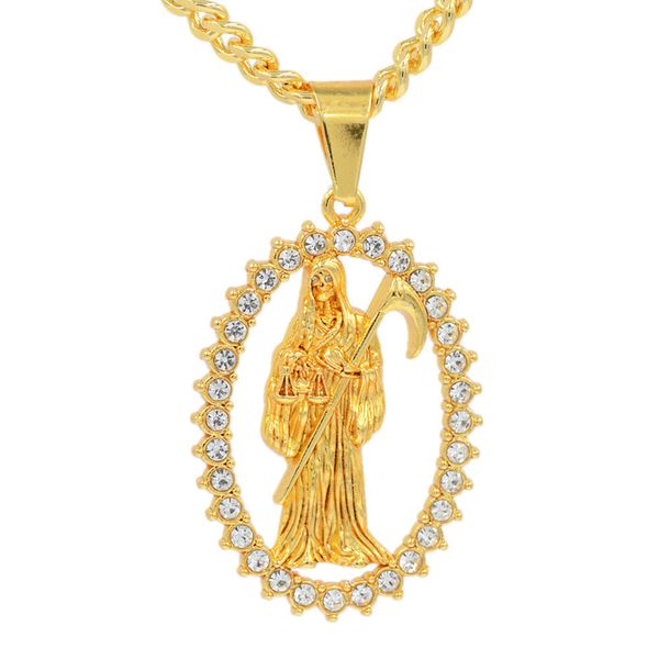 

Hip Hop Men's skull Grim reaper Ожерелье с золотым ожерельем Micro Micro Pave Iced Out CZ Stones Star Pendant Ожерель