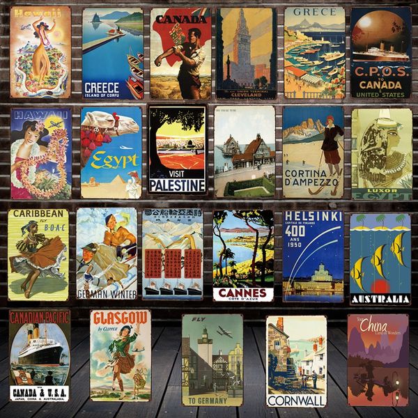 

mike86 ] travel cites country metal plate hawaii wall posters vintage tin sign antique souvenirs festival gift fg-257