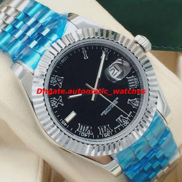 

selling luxury watches 41mm black roman dial 18k white gold fluted bezel automatic fashion men's watch wristwatch, Slivery;brown