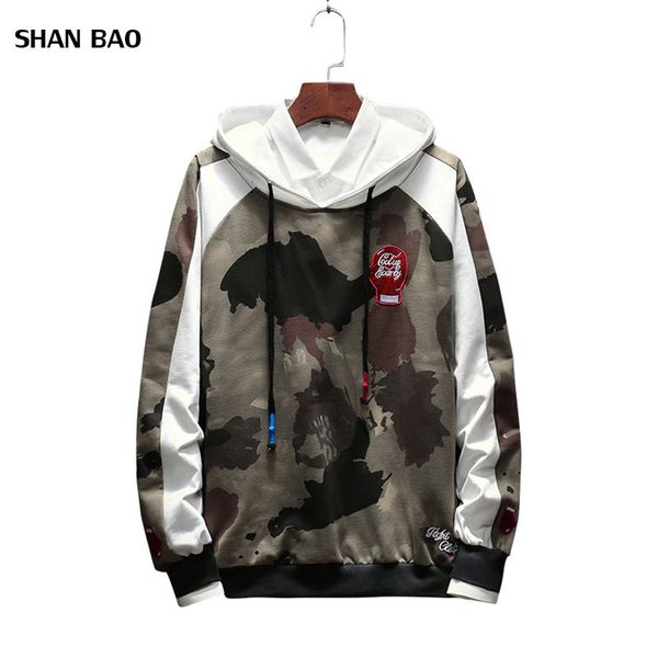 

hoodies men 2018 autumn new style camouflage hooded sweatshirt men personality slim mens patchwork hoodies 5xl, Black