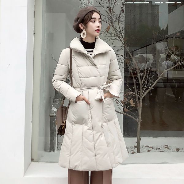 

2018 new winter plus size down jacket women parka female long slim thick collar belt full sleeve ladies waist cotton clothes, Black