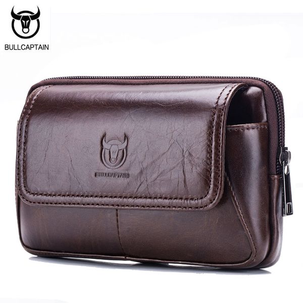 

bullcaptain new men waist bag leather sling cigarette bag 5 inch mobile phone male purse leisure fanny pack small pocket