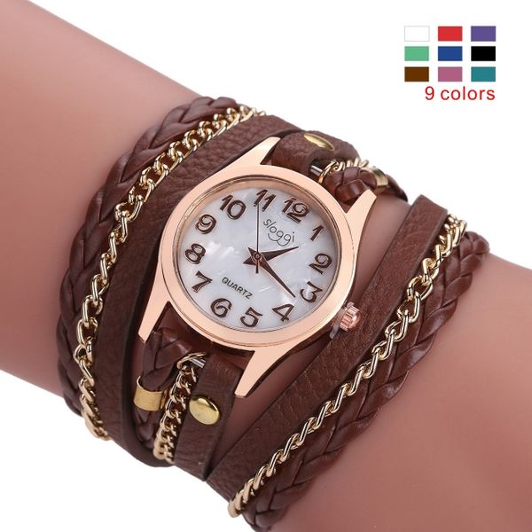 

perfect fashion sloggi women's bracelet quartz watch - woven three coil,imitation leather multi-layer strap metal buckle