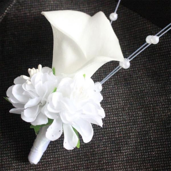 Acheter Alla Fleurs De Lys Blanc Perles De Fleur De Lys Calla Corsage Groom Groomsman Hommes Costume Man Fête De Mariage Boutonnière Broche Prom Hot