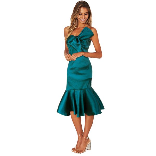 

new style european and american women's dress, fishtail dress, bow tie dress, female k1523, Black;gray