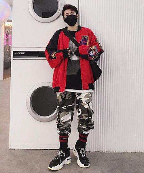 

man han edition of the new age season fashion boutique personality hip-hop affixed cloth loose color matching jacket s - 2 xl, Black;brown