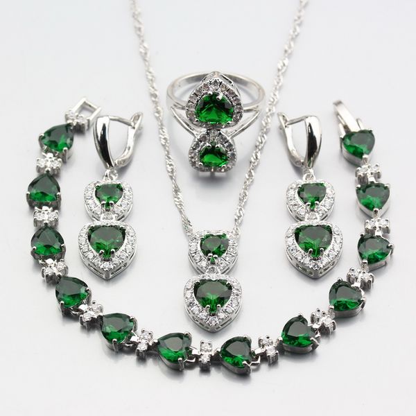 

manny trinket new arrival green zircon water drop silver jewelry sets long earrings pendant necklace ring bracelet for women, Slivery;golden