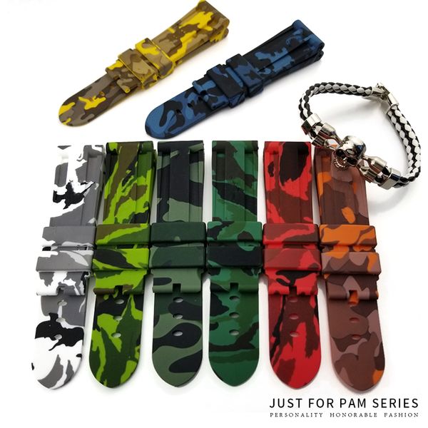 24mm 22mm 26mm Buntes wasserdichtes Gummi-Silikon-Uhrenarmband mit Dornschließe für Panerai-Uhr PAM Man Camouflage Tools