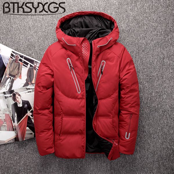 

btksyxgs 2017 men's winter hooded down jacket coat parka tide fashion short thick warm waterproof windproof outerwear overcoat, Black