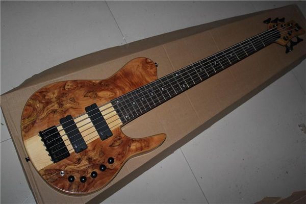 

new natural wood one piece set neck through body active pickups 6 strings electric bass guitar 1117