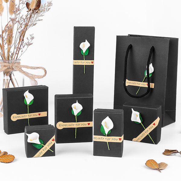 

[simple seven]muji style black jewelry box,trend ring case, nice jewelry box for necklace, festival calla lily pendant display, Black;white