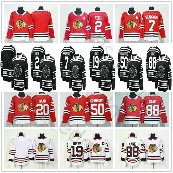 

2019 new style chicago blackhawks 2 duncan keith 19 jonathan toews 20 brandon saad corey crawford 81 hossa 88 patrick kane jersey, Black;red