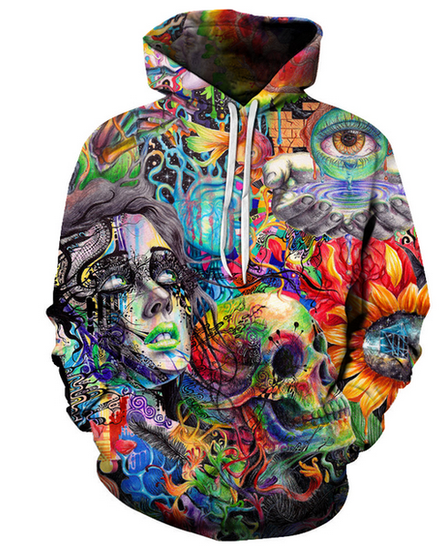 

fashion women/men paint skull harajuku style funny 3d print casual hoodies plus size kk183, Black