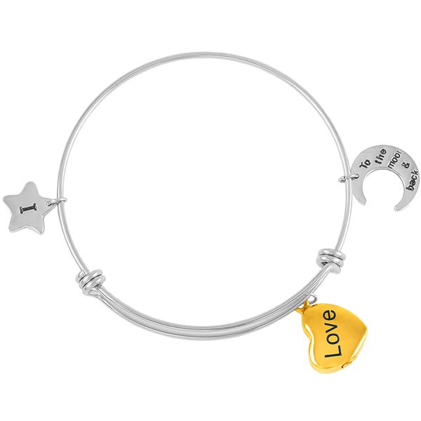 

ijb5032 love stainless steel cremation jewelry bracelet with heart moon and star memorial ashes keepsake urn women's bracelet, Golden;silver