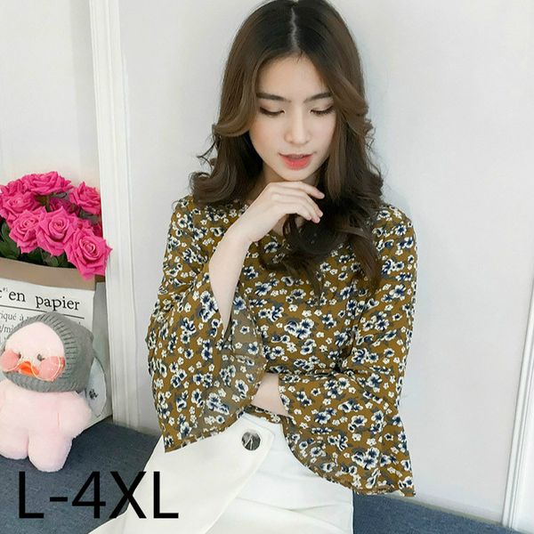 

plus size clothes floral print blouses women summer xl-4xl blusas mujer 2018 vintage fashion women blouses vneck 3/4 sleeve, White