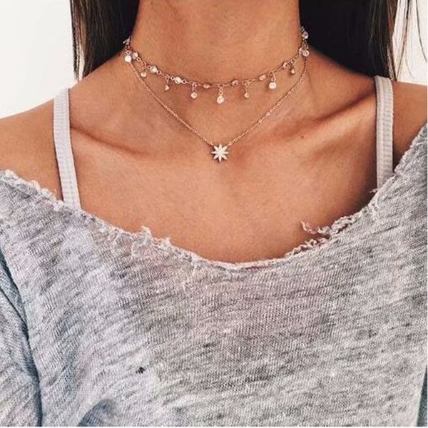 

myelo 2018 new arrival 2pc/sets gold color flower pendant necklaces crystal choker necklaces for female trendy favorite jewelry, Silver