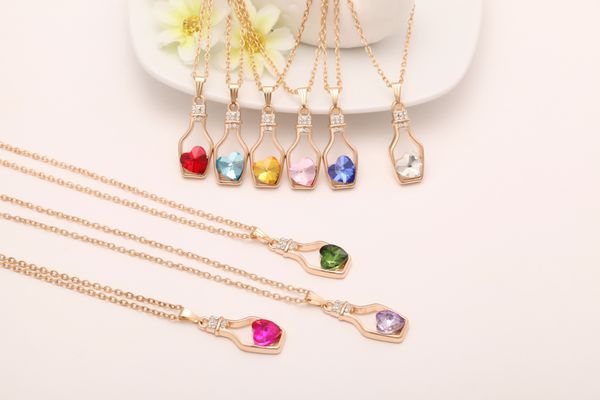 Hot desejando garrafa pingente de colar para o amante namorada mulheres moda elegante colar com flash de diamante coração colar de cristal austríaco