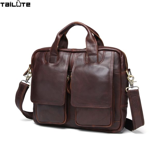 

tailute men genuine leather bag messenger bag man crossbody shoulder business tote briefcases cow leather brand handbags