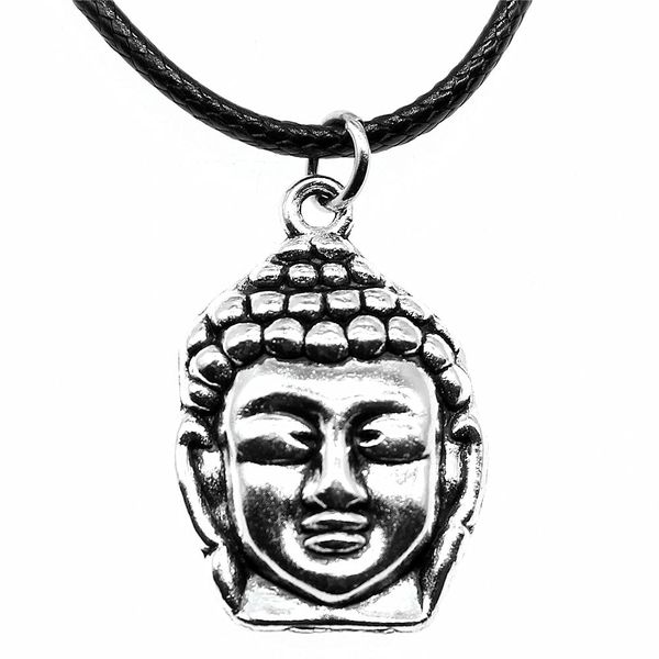 

wysiwyg 5 pieces leather chain necklaces pendants choker collar male necklace fashion buddha head buddha statue buddhism 29x19mm n6-b14042, Golden;silver