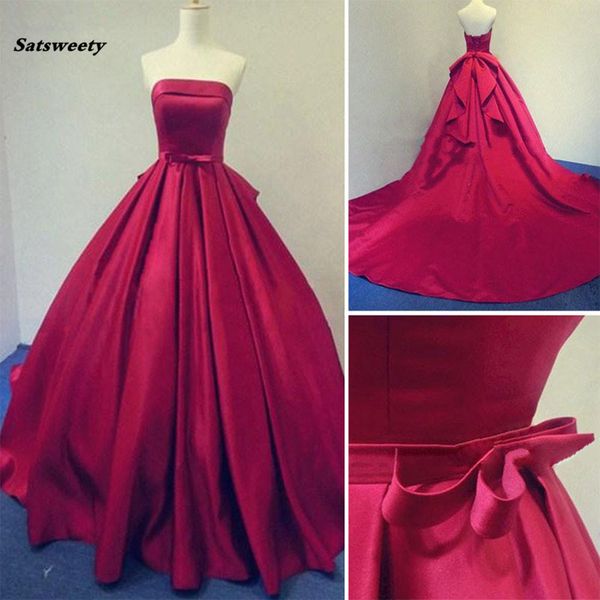 

burgundy ball gown prom dresses long evening gown strapless satin lace-up vestido de baile custom made, Black