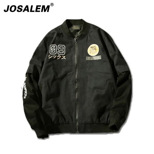 

josalem 2018 осенняя мода мужская куртка-бомбер токио бэй принт мужская полет пилот пальто мужской колледж человек верхняя одежда, Black;brown