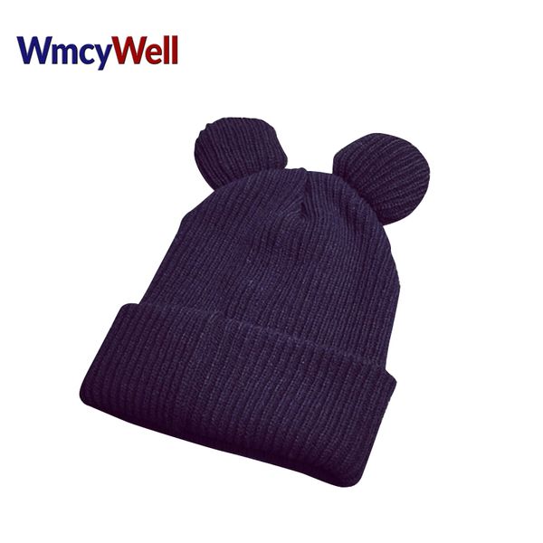 

wmcywell женщины женский осень и зима шапки шляпы дьявол рога кошка ухо милый крючком плетеный вязать шапочки теплый твердый колпачок капот, Blue;gray