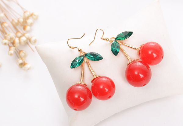 

Cherry dangle earring lovely red fruit ear tud cry tal rhine tone fa hion charm earring dangle for women